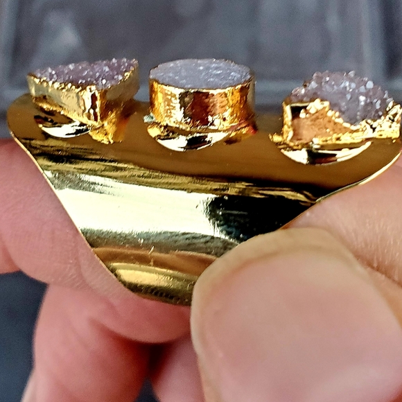 New Unique Titanium Druzy Adjustable Gold Ring. - Picture 12 of 16